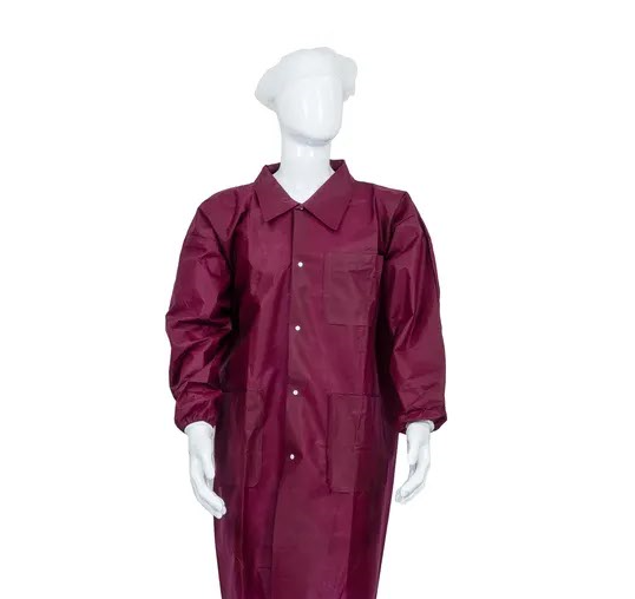 Disposable PP SMS Dust Coat with Snap Closure 50-60g
