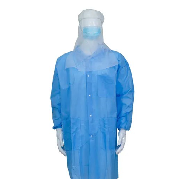 Disposable PP SMS Dust Coat with Snap Closure 50-60g