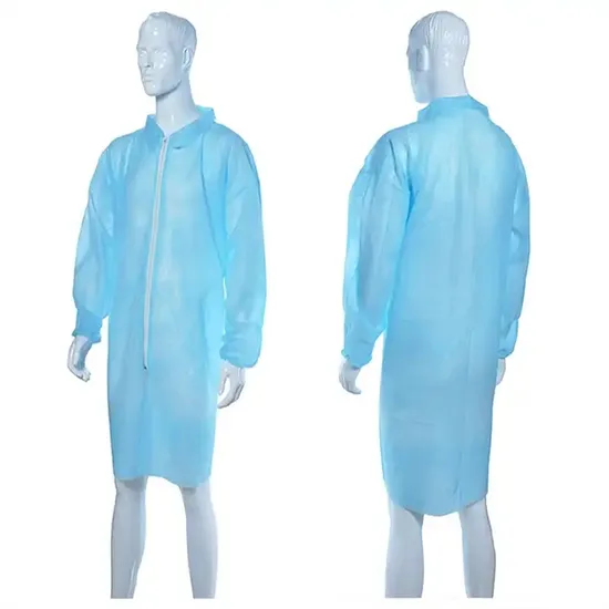 Disposable SMS Nonwoven Dust Coat with Pockets and Snaps